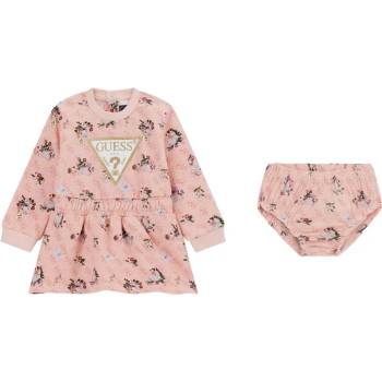 Guess Многоцветна разкроена рокля с дълъг ръкав за бебе момиче със златистно лого Guess