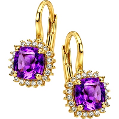 Zlaton Náušnice žluté zlato visací 1.8cm 2.75g s ametystem 1.85ct a diamanty 0.22ct N19062603446