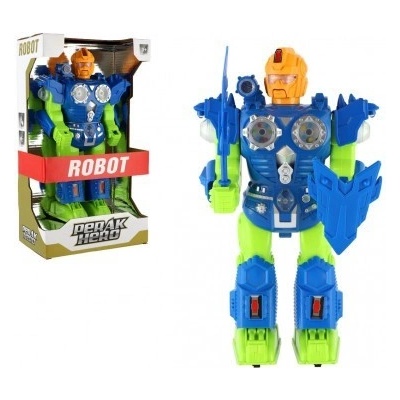 Dromader Robot bojovník chodící plast 30cm na baterie se světlem se zvukem v krabici 20x35x12cm