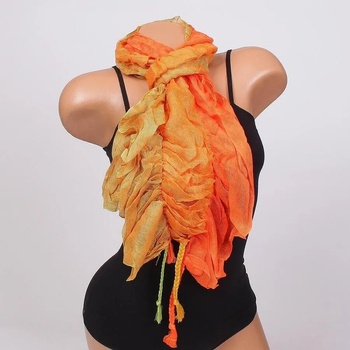 Image 1 of Дамски шал в оранжево с набран ефект и плитки