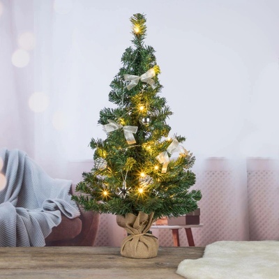 Haushalt international Umělý vánoční strom s LED osvětlením a stříbrnými ozdobami 75 cm