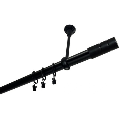 OK-GarnýžeCZ Garnýž kovová jednořadá 25mm Cylinder černá 410 cm do stěny / kroužky s žabkou