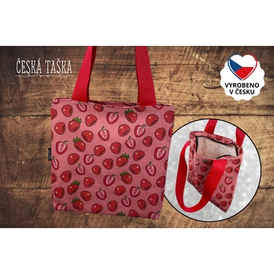 Česká Taška Taškokabelka STRAWBERRY L Česká ručně šitá taška s trojúhelníkovou podšívkou a zipem 38×38 cm