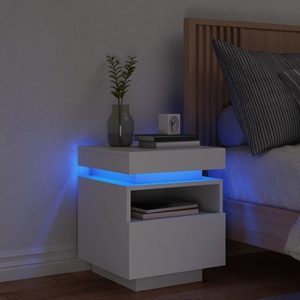 vidaXL Нощно шкафче с LED осветление, бяло, 40x39x48, 5 см (836784)