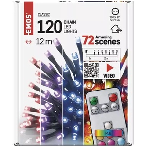 EMOS d4aa03 - Коледна светлина, 12м, rgb, 72 програми, дистанционно (d4aa03)