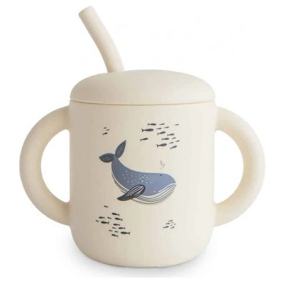 Mushie Silikónový pohárik so slamkou mushie whales