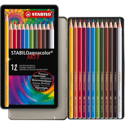 STABILO Pastelky akvarelové STABILOaquacolor, 12 ks ARTY v kovové krabičce