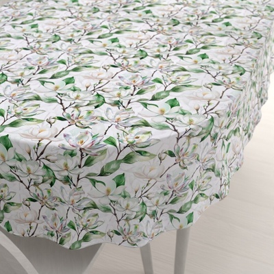 Biante Teflónový oválny obrus TF-117 Kvety magnólie na bielom 140x180 cm