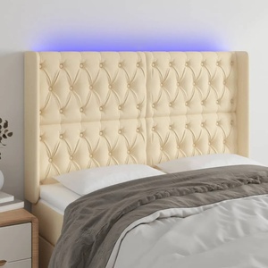 vidaXL LED горна табла за легло, кремава, 147x16x118/128 см, плат (3124387)