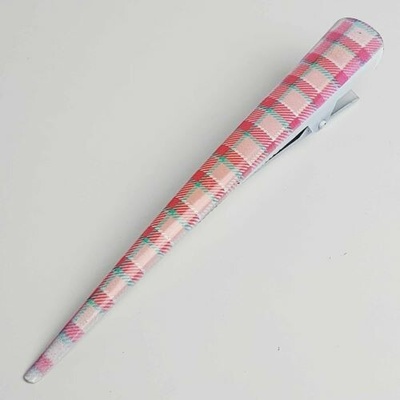 RB-nakuplevne Kovová pineta do vlasů se zoubky růžová kostkovaná – 13 cm