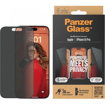 Panzer Стъклен протектор PanzerGlass - Privacy UWF, iPhone 15 Pro (5711724128103)