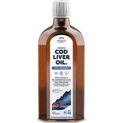 Osavi Norwegian Cod Liver Oil, 1000 mg, лимон и мента, 250 ml, Osavi