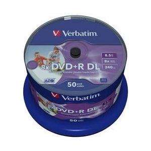 Verbatim DVD+R(50-pack)DoubleLayer/Spindle/8X/8.5GB/Printable/NoID (43703)
