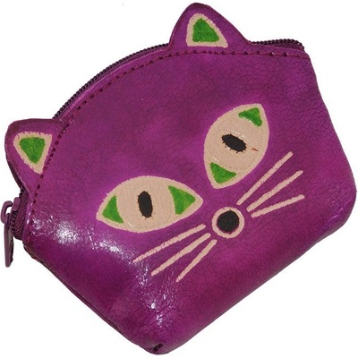 Kožená peněženka na drobné Kočička purpurová