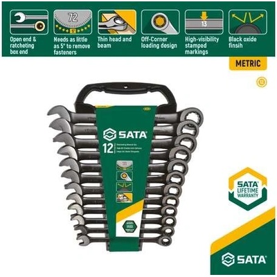 SATA Tools SATA ST08032 Očkoploché ráčnové klíče 8 ÷ 19 mm Černé (Sada 12 dílů)