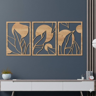 Karls DESIGN 3-dielny drevený obraz Listy - 65x144