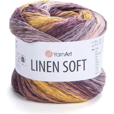 Yarn Art příze Linen Soft 7415 fialová žlutá a šedá