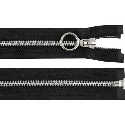 Kovový zip No 5 délka 80 cm s ozdobným jezdcem, střední, černá stříbrná