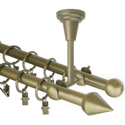 OK-GarnýžeCZ Garnýž kovová dvouřadá 16mm Hrot zlatá antik 440 cm do stropu / kroužky s žabkou