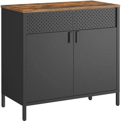 SongmicsHome Kovová úložná skříňka BRIX, 76x80x40cm, černá/hnědá LSC102B01