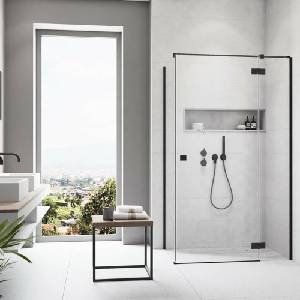 Radaway Правоъгълна душ кабина с люлееща се врата Radaway Essenza KDJ 110x75 см матово черно-прозрачно дясно (1385041-54-01R+1384049-01-01)
