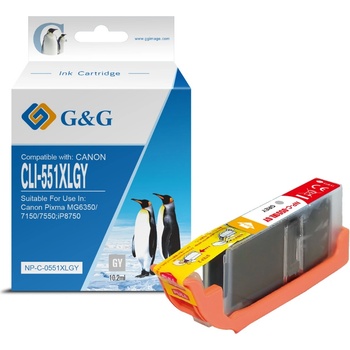 Compatible ГЛАВА ЗА CANON PIXMA IP 7250/PIXMA MG 5450/6350 - Grey - ink tank - WITH CHIP / С ЧИП - HIGH CAPACITY - /551/ - CLI-551XLGY (CLI551XLGY) - 6447B001AA - PN NP-C-0551XLGY/C - G&G (NP-C-0551XLGY)