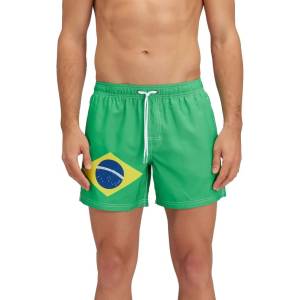 Sundek Бански гащета Sundek Elasticated waistband recycled polyester repreve brazil flag swimming shorts - Green (Bright Green)