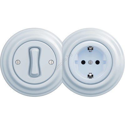 Kliklap - Ретро еднополюсен ключ № 1 и розетка SCHUKO 230V с рамка в синьо (KA0026E)