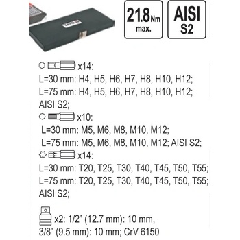Sada bitov YATO 40 ks box HEX, SPLINE, TORX