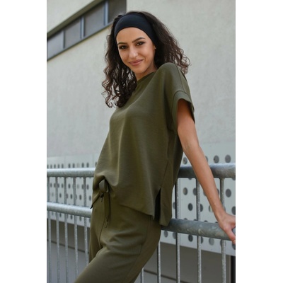 Vero Moda VOLNÉ TRIČKO S ROZPARKY KHAKI