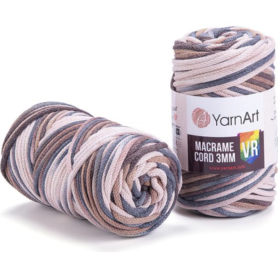 Pletací / háčkovací příze YarnArt MACRAME CORD VR 3mm 928 béžovo-hnědá, melírovaná 250g/85m