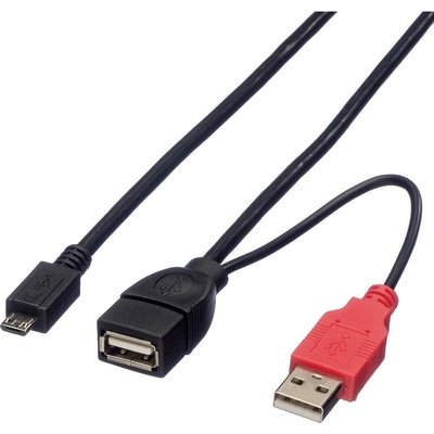 Roline 19.08.1009 USB 2.0 USB-A zástrčka USB-A zásuvka USB Micro-B zástrčka 1m černý