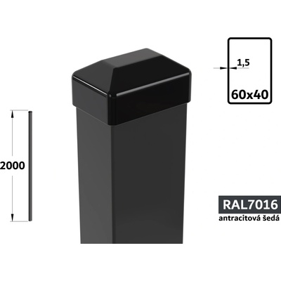 Plotový stĺpik 200 cm, 60×40×1,5 mm, antracitová šedá