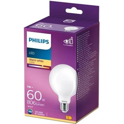 Philips LED žiarovka 1x7W E27 806lm 2700K teplá biela, matná biela, EyeComfort