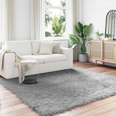 vidaXL Изкуствена овча килим TAFALLA Сиво 240 x 240 cm Полиестер (42021534)