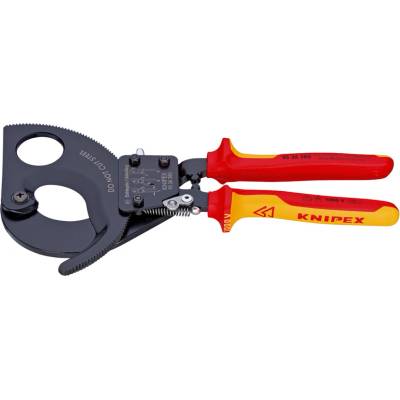 KNIPEX 95 36 280 Kliešte na káble (račňový mechanizmus) izolované s multi-komponentnými rukoväťami, VDE testované, čierne lakované, 280 mm (samoobslužná karta/blister)