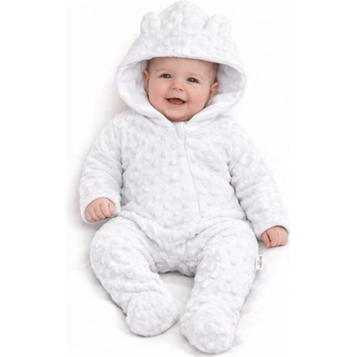 Baby Nellys Kombinézka overal Minky s kapucňou a uškami biela