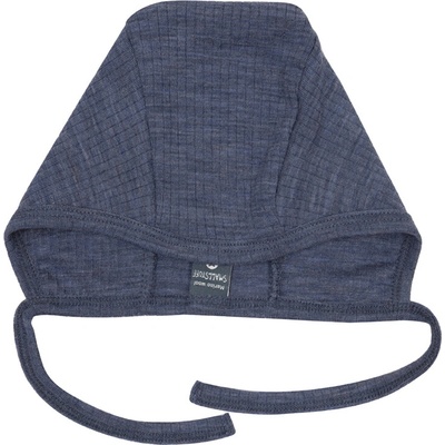 Detská zaväzovacia merino čiapka so šnúrkou pre bábätko Smallstuff modrá denim