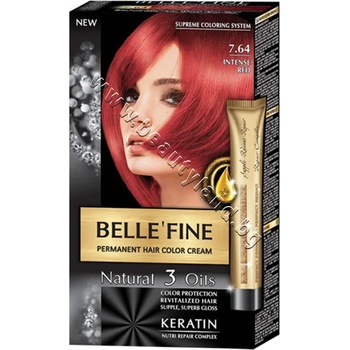 Belle'Fine Боя за коса Belle'Fine, 7.64 Intense Red, p/n BF-16307.64 - Крем-боя за коса с провитамин B5, наситено ярко-червена (BF-16307.64)