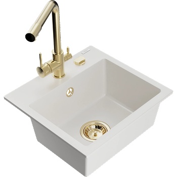 Mexen Milo гранитна мивка с 1 отделение с кухненски смесител Duero, бял - 6505-20-671600-50 (6505-20-671600-50)