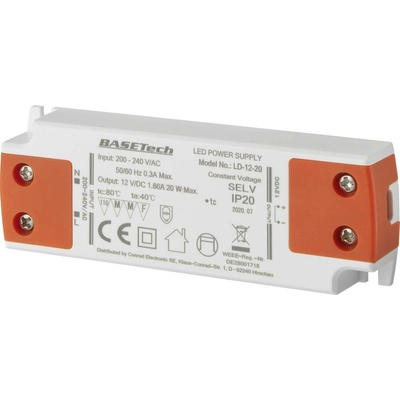 Basetech LD-12-20 napájecí zdroj pro LED konstantní napětí 20 W 1.66 A schválení nábytku , přepětí , montáž na nehořlavé