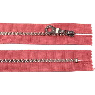 Kovový zip no.3 nerozepínací 16cm růžový (stříbrné zoubky) ozdobný jezdec