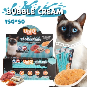 Uniq Pets Cat Bubble Cream Cod & Beef with Krill - кремообразно лакомство за котки с треска, телешко, пилешко, крилово масло, таурин и FOS 15gr