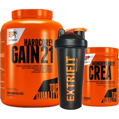 AKCE Extrifit Hardcore Gain 21 3000 g + Crea Monohydrate 400 g + ZDARMA Šejkr 600 ml