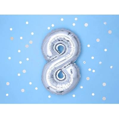 Balón fóliový číslo "8" STŘÍBRNÝ / 35cm