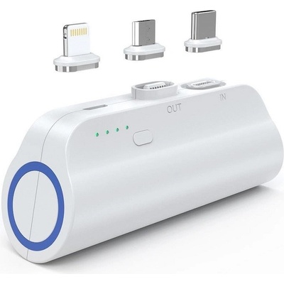 Външна батерия с microUSB, Lightning и USB-C магнитни накрайници - Choetech Mini Powerbank 3000mAh With Magnetic Connectors (бял) (B660)
