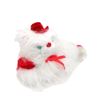 Image 1 of Бяло плюшено коте с червена лента 50 см
