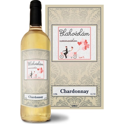 Sablio Blahoželám novomanželom Chardonnay biele suché víno 12 % 0,75 l (čistá fľaša)