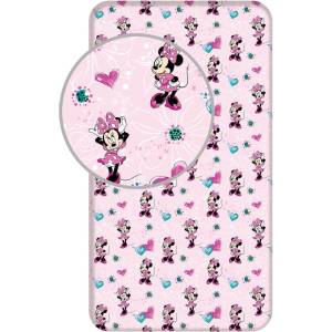 Jerry Fabrics Розов еластичен памучен детски чаршаф 90x200 cm Minnie "Flowers" - Jerry Fabrics (22FT229)