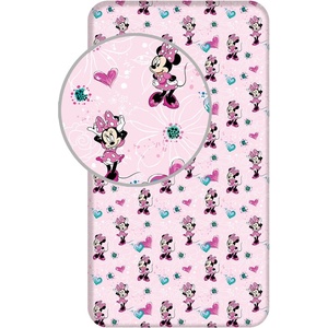 Jerry Fabrics Розов еластичен памучен детски чаршаф 90x200 cm Minnie "Flowers" - Jerry Fabrics (22FT229)